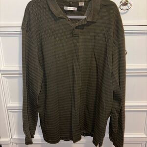 Geoffrey Beene Olive Striped Polo Shirt